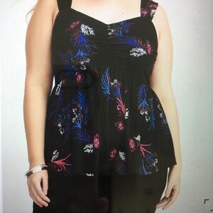 Torrid Black Bouquet Jersey Knit Sleeveless Top Sweetheart Neckline Ruched Sz 2‎